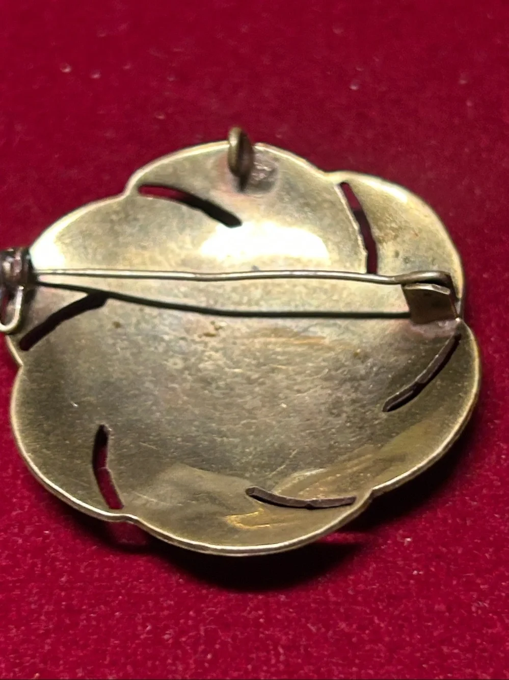 Gold-Tone Red Enamel Lotus Pin Brooch